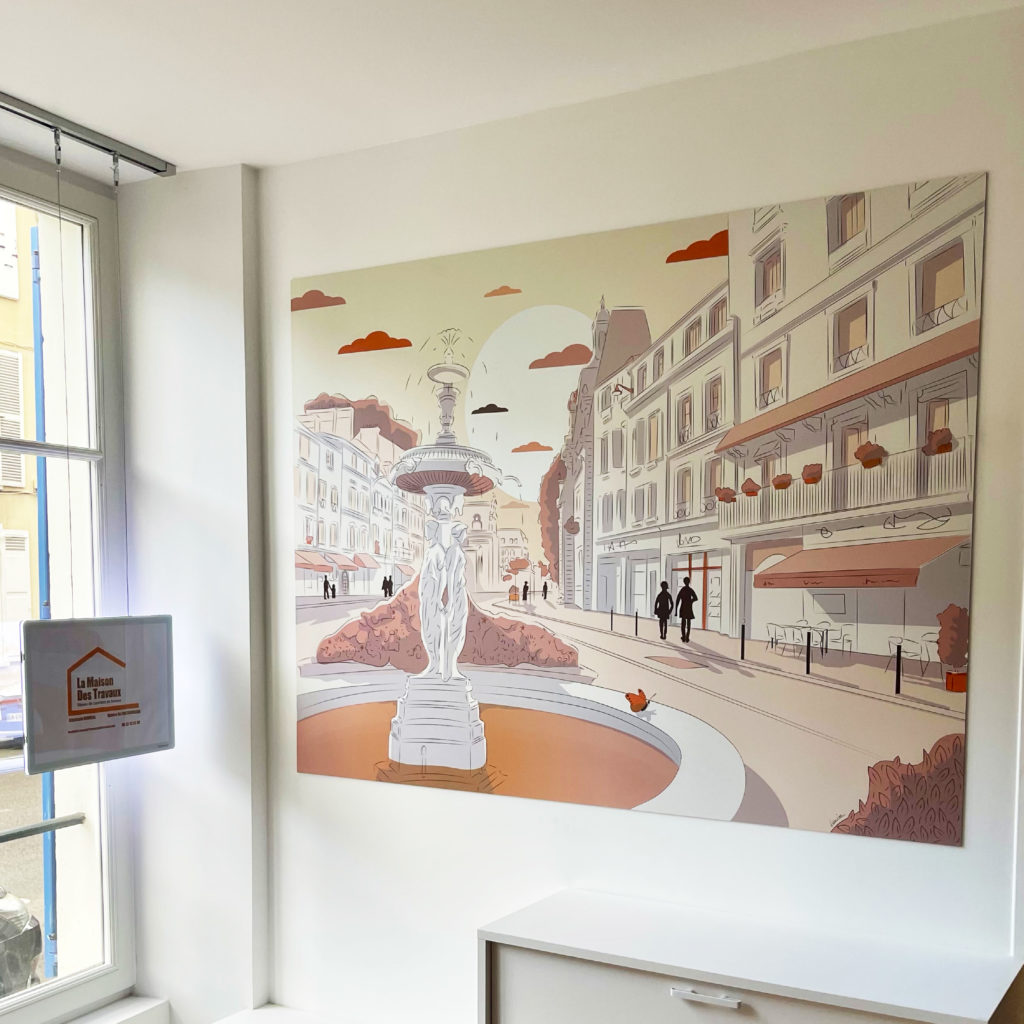 Illustration sur-mesure par Louise Bousser pour La Maison des travaux de Fontainebleau